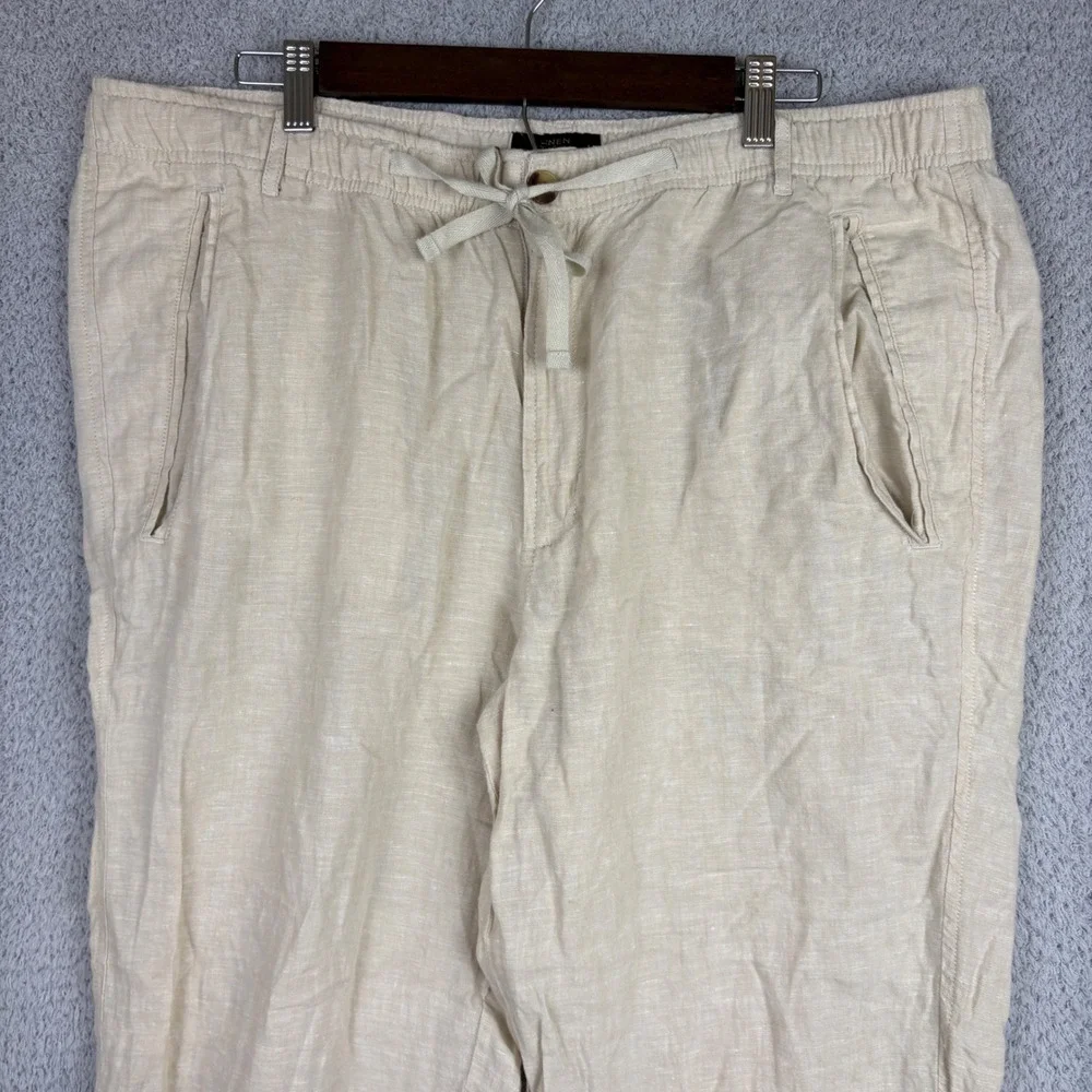 Club Room 100% Linen Pants Mens XL Beige Luxury Drawstring Elastic Waist Beach